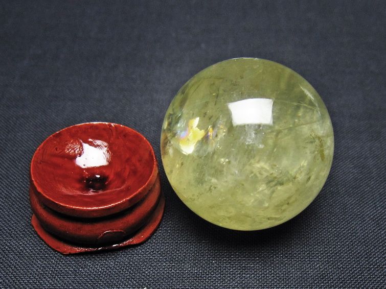 シトリン 丸玉 虹入り 31mm シトリンクォーツ スフィア 置物 一点物 141-7944