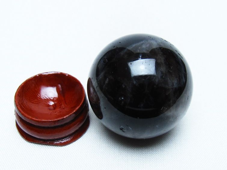 モリオン 丸玉 34mm 黒水晶 スフィア 置物 一点物 141-7972
