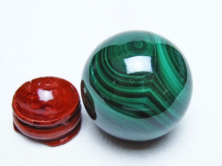 マラカイト 丸玉 38mm スフィア 置物 一点物 141-8336