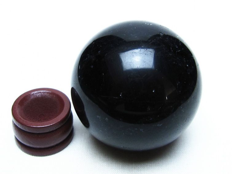 黒水晶 丸玉 49mm モリオン スフィア 置物 原石 一点物 141-8477