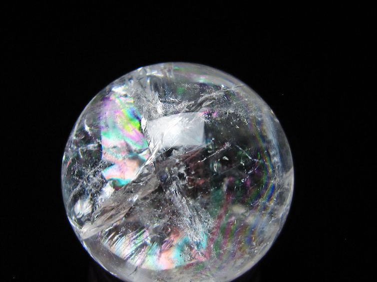 アイリスクォーツ 水晶 丸玉 虹入り 28mm スフィア 水晶玉 置物 原石 一点物 141-8512