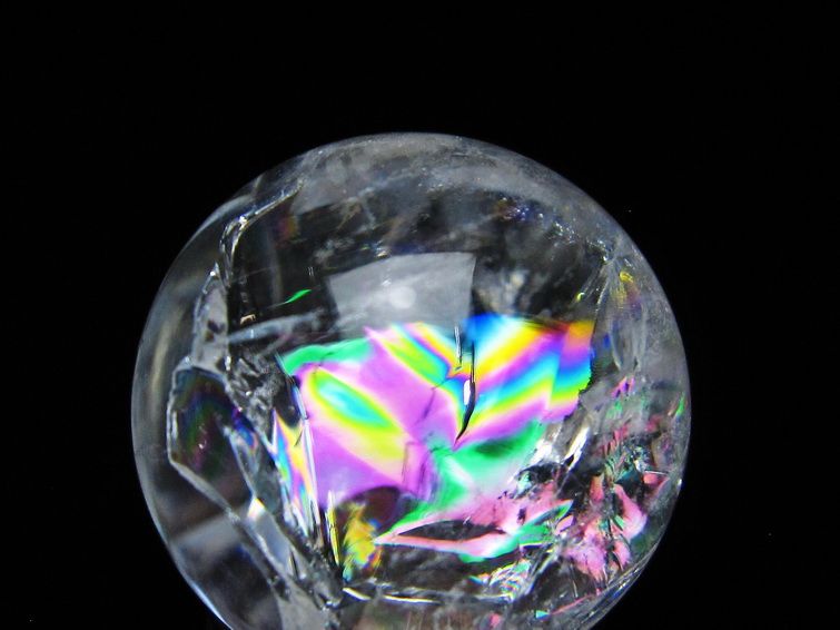 アイリスクォーツ 水晶 丸玉 虹入り 28mm スフィア 水晶玉 置物 原石 一点物 141-8516