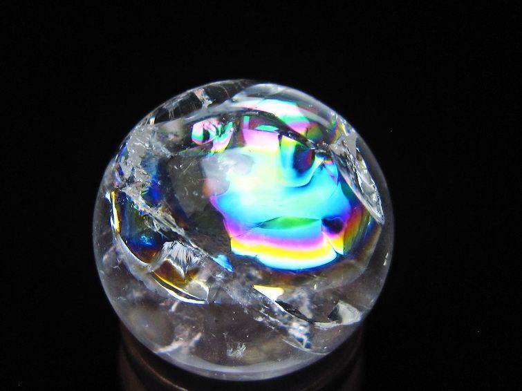 アイリスクォーツ 水晶玉 虹入り 25mm 水晶 丸玉 スフィア 置物 原石 一点物 141-8587