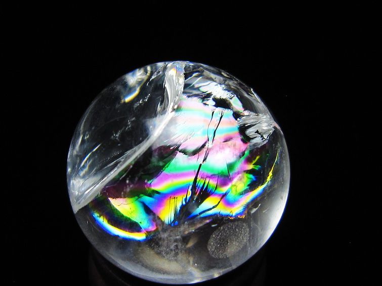 アイリスクォーツ 水晶玉 虹入り 25mm 水晶 丸玉 スフィア 置物 原石 一点物 141-8656