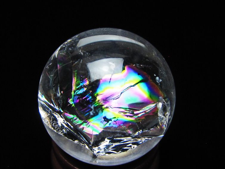 アイリスクォーツ 水晶玉 虹入り 26mm 水晶 丸玉 スフィア 置物 原石 一点物 141-8673