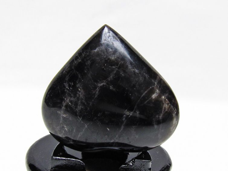 モリオン 置物 ハート 黒水晶 一点物 台座付属 145-2088