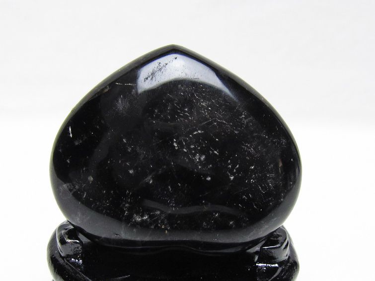 モリオン 置物 ハート 黒水晶 一点物 台座付属 145-2098