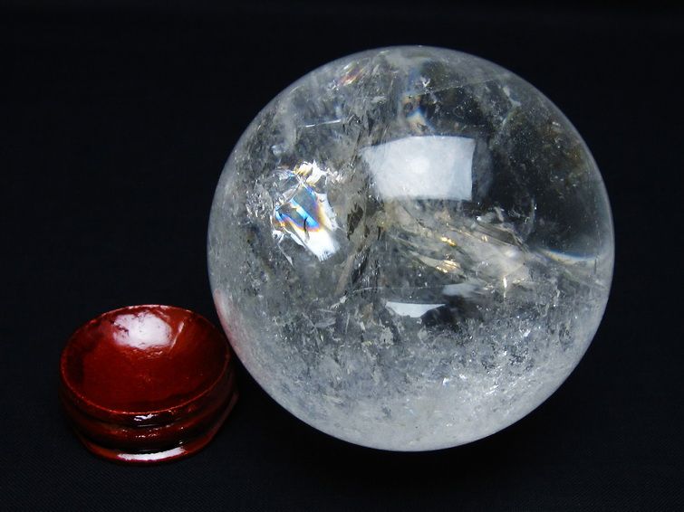 水晶 丸玉 虹入り 74mm スフィア 置物 水晶玉 一点物 151-8717