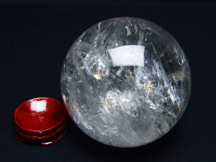水晶 丸玉 虹入り 75mm スフィア 置物 水晶玉 一点物 151-8749