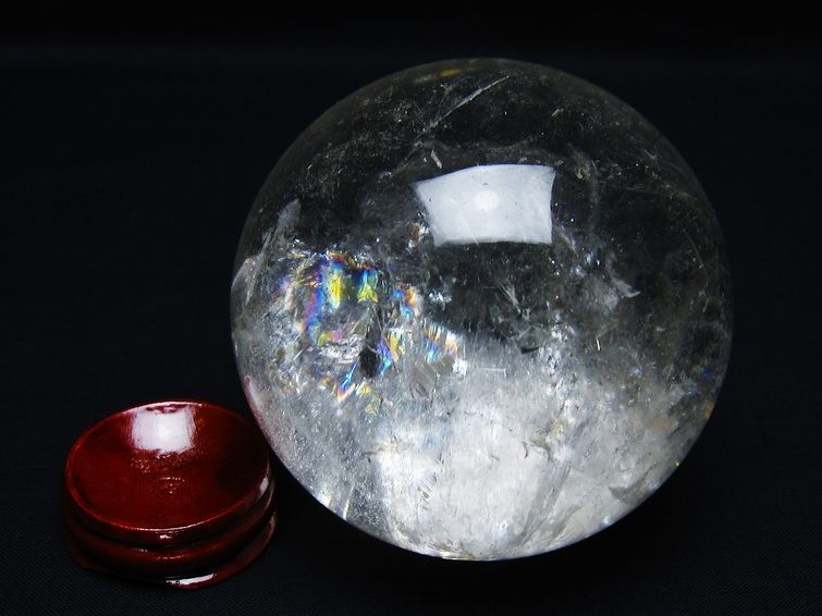 水晶 丸玉 虹入り 75mm スフィア 置物 水晶玉 一点物 151-8751