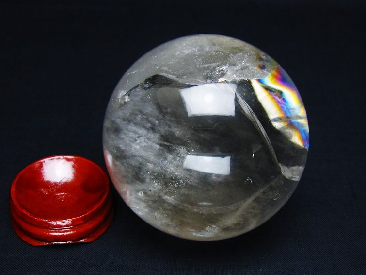 水晶 丸玉 虹入り 64mm スフィア 置物 水晶玉 一点物 151-8760