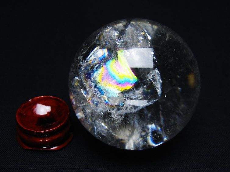 水晶 丸玉 虹入り 53mm スフィア 置物 水晶玉 一点物 151-8782