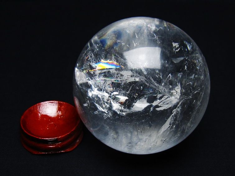水晶 丸玉 虹入り 70mm スフィア 置物 水晶玉 一点物 151-8812
