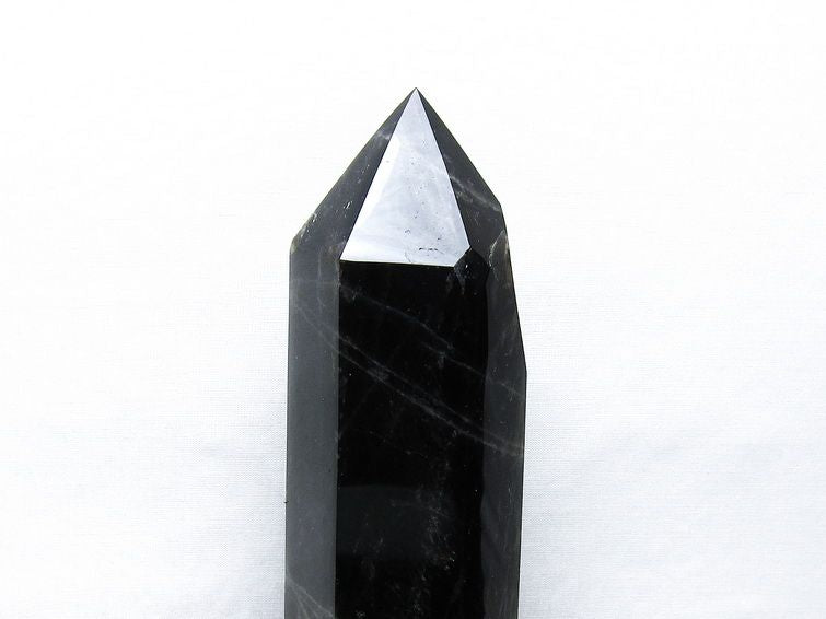 1.1Kg モリオン 六角柱 黒水晶 ポイント 置物 一点物 台座付属 152-4297