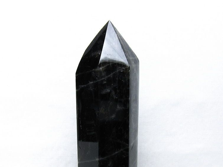 1.1Kg モリオン 六角柱 黒水晶 ポイント 置物 一点物 台座付属 152-4300