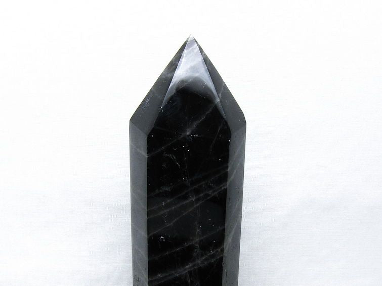 1.2Kg モリオン 六角柱 黒水晶 ポイント 置物 一点物 台座付属 152-4301