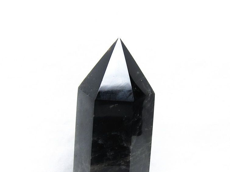 黒水晶 六角柱 モリオン ポイント 置物 一点物 台座付属 152-4333