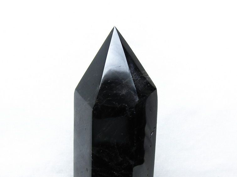 1Kg 黒水晶 六角柱 モリオン ポイント 置物 一点物 台座付属 152-4342