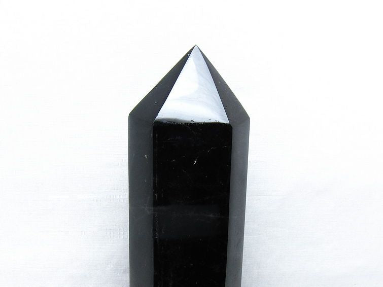 1.2Kg 黒水晶 六角柱 モリオン ポイント 置物 一点物 台座付属 152-4343