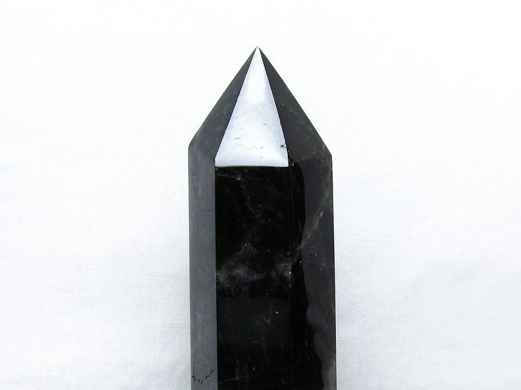 1Kg 黒水晶 六角柱 モリオン ポイント 置物 一点物 台座付属 152-4345