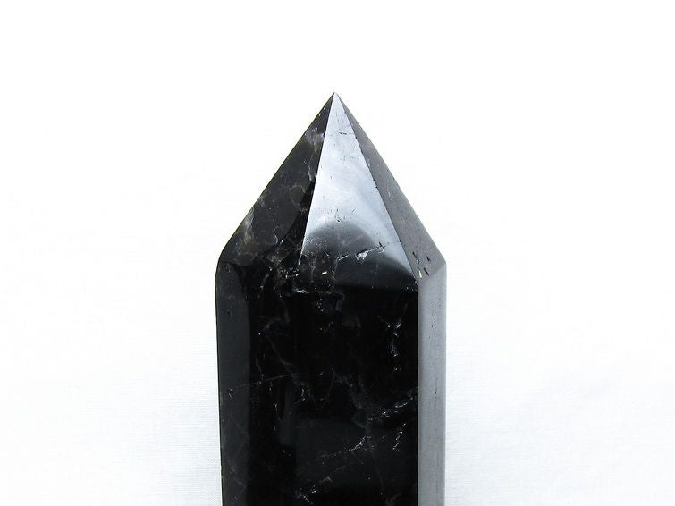 1.3Kg 黒水晶 六角柱 モリオン ポイント 置物 一点物 台座付属 152-4346