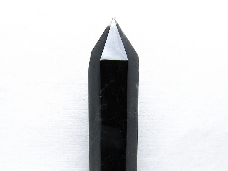 黒水晶 六角柱 モリオン ポイント 置物 一点物 台座付属 152-4348