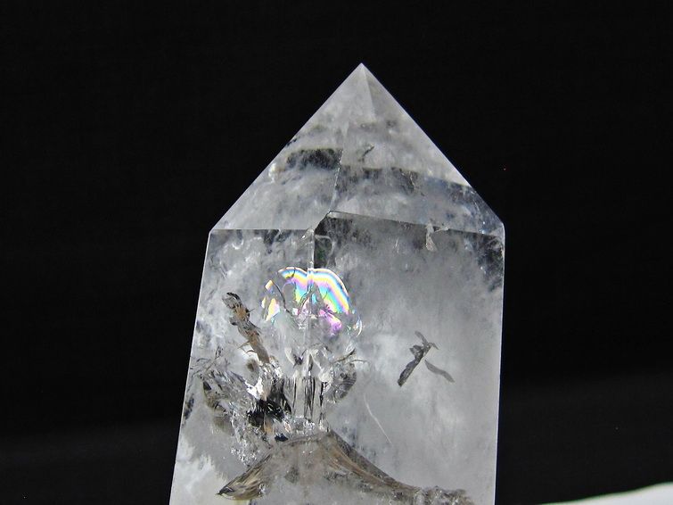 水晶 六角柱 虹入り 水晶 ポイント 台座付属 置物 原石 一点物 152-4507