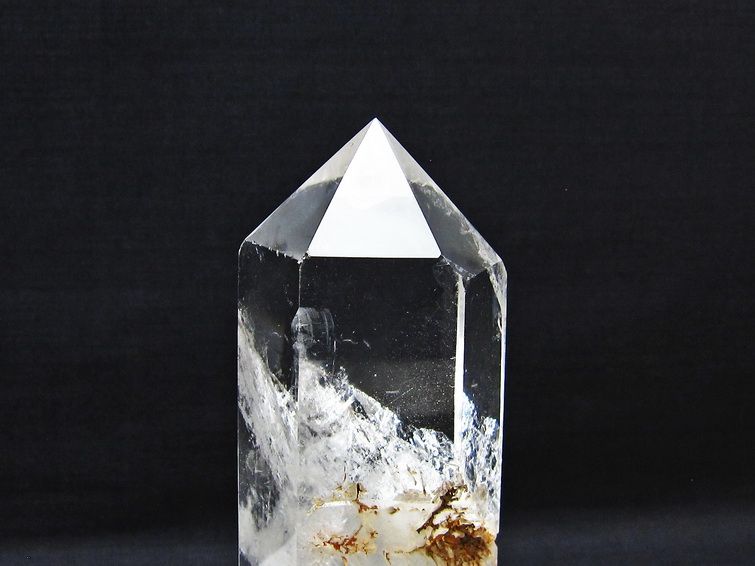 水晶 六角柱 虹入り 水晶 ポイント 台座付属 置物 原石 一点物 152-4514