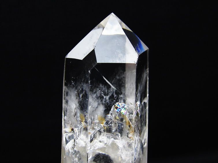 水晶 六角柱 虹入り 水晶 ポイント 台座付属 置物 原石 一点物 152-4517