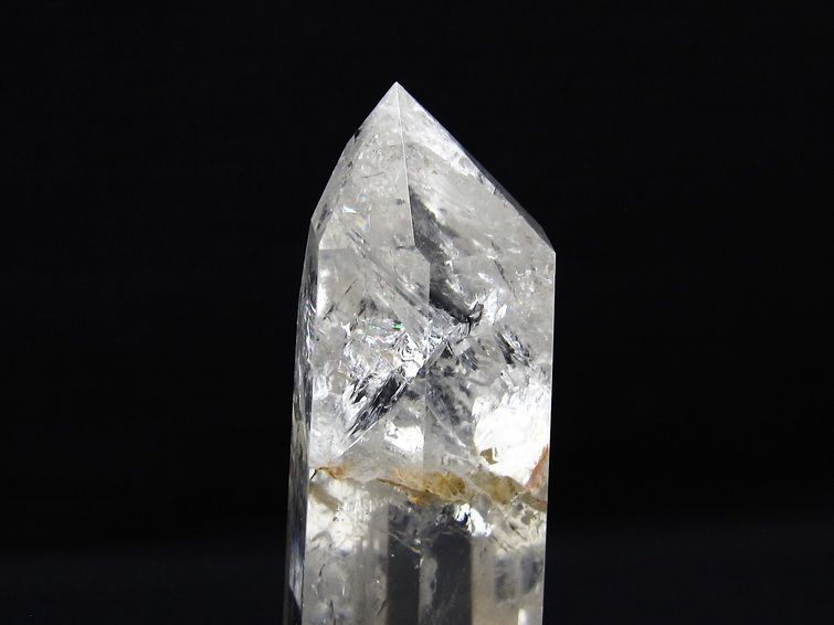 水晶 六角柱 虹入り 水晶 ポイント 台座付属 置物 原石 一点物 152-4522
