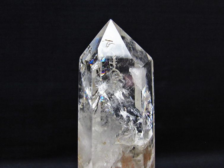 水晶 六角柱 虹入り 水晶 ポイント 台座付属 置物 原石 一点物 152-4531