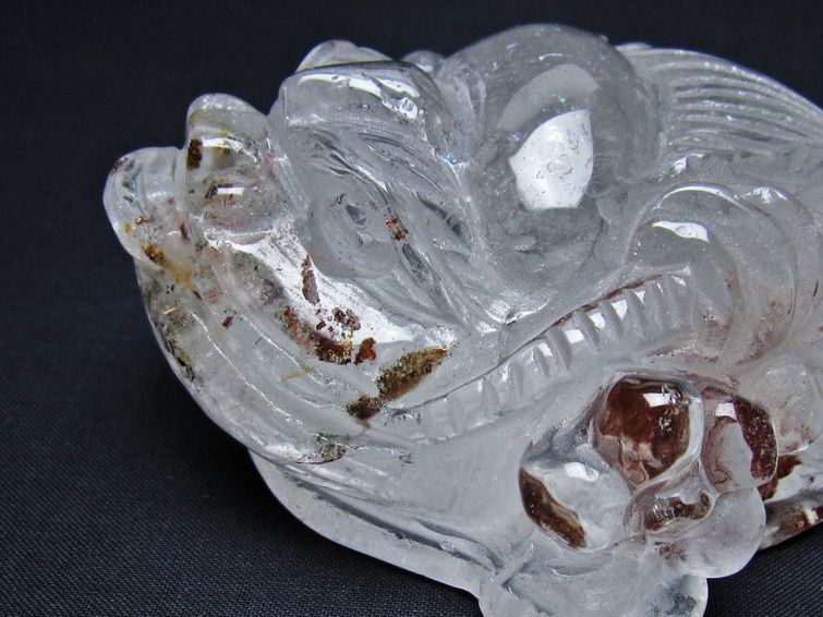 水晶 手彫り-卓上置物-キンセン-金蟾 ガーデンクォーツ 一点物 154-126
