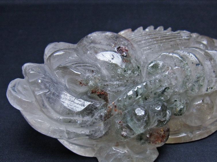 水晶 手彫り-卓上置物-キンセン-金蟾 ガーデンクォーツ 一点物 154-67