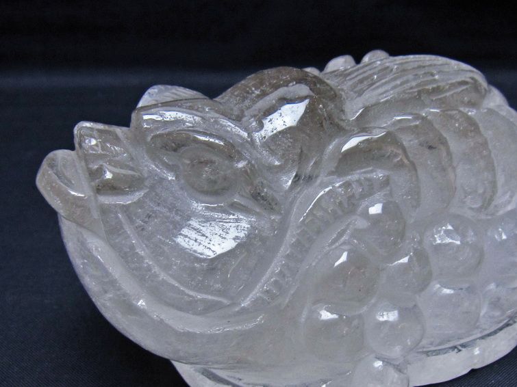 1.1Kg 水晶 手彫り-卓上置物-キンセン-金蟾 一点物 154-69