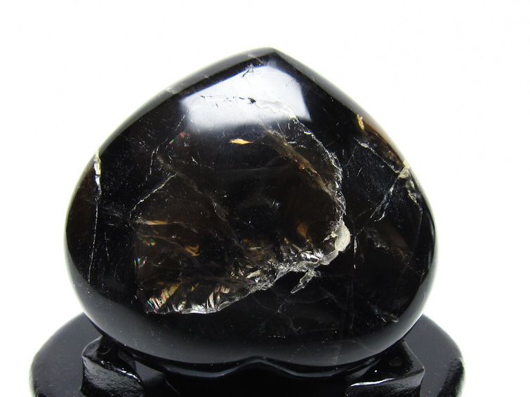 モリオン 置物 黒水晶 ハート 台座付属 一点物 155-1003