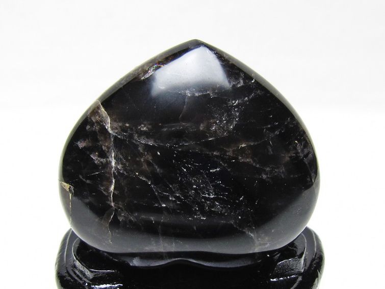 モリオン 置物 黒水晶 ハート 台座付属 一点物 155-1004