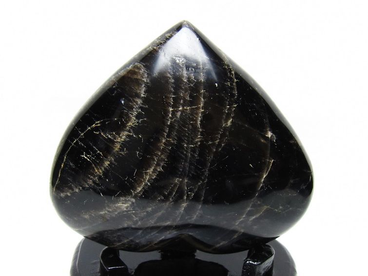 モリオン 置物 黒水晶 ハート 台座付属 一点物 155-1076