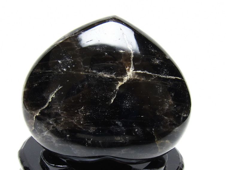 モリオン 置物 黒水晶 ハート 台座付属 一点物 155-1081