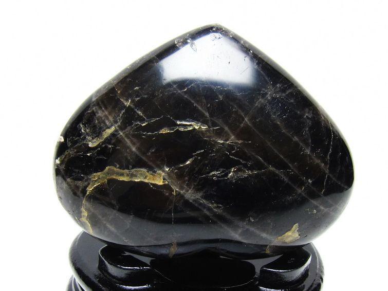 モリオン 置物 黒水晶 ハート 台座付属 一点物 155-1083