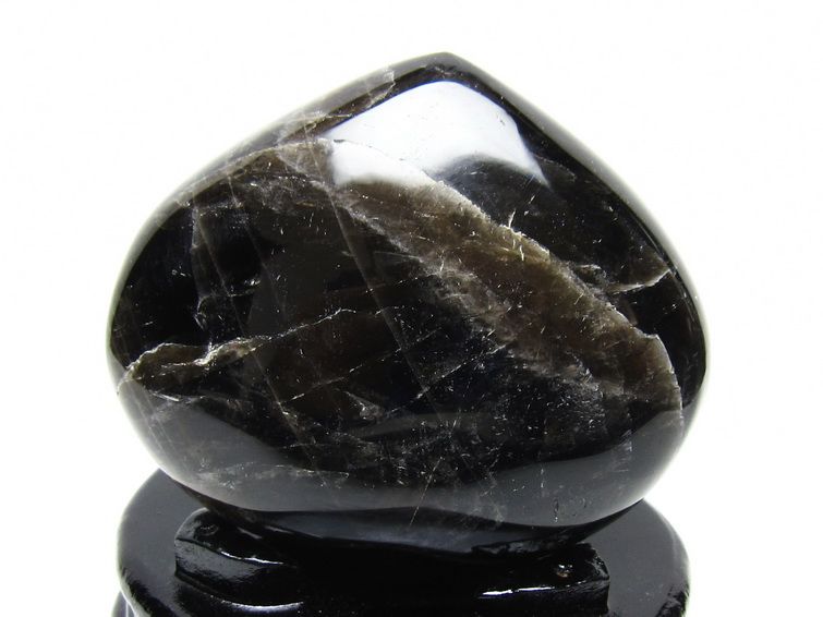 モリオン 置物 黒水晶 ハート 台座付属 一点物 155-1092