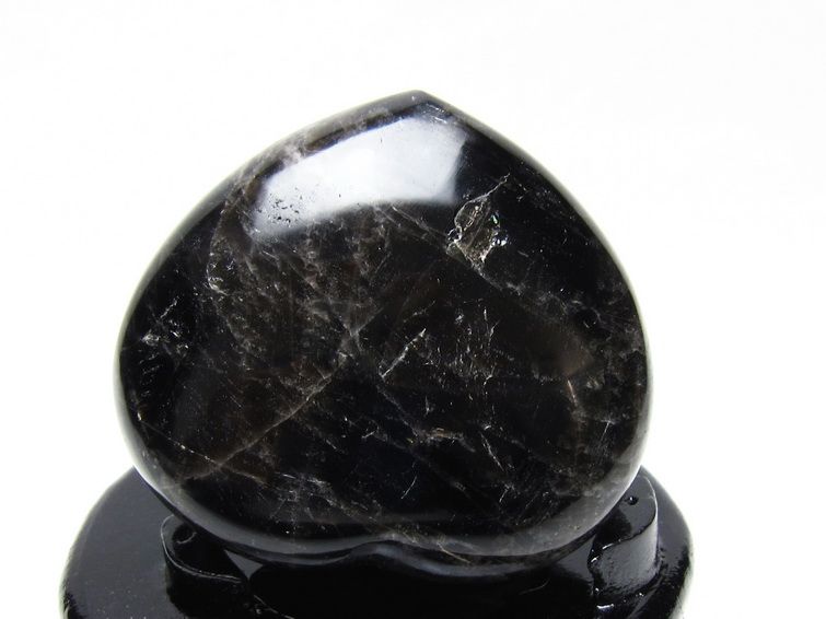 モリオン 置物 黒水晶 ハート 一点物 台座付属 155-966