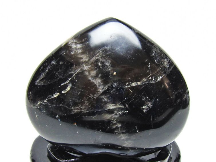 モリオン 置物 黒水晶 ハート 一点物 台座付属 155-979