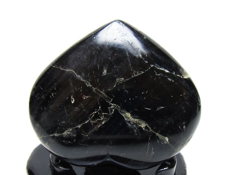 モリオン 置物 黒水晶 ハート 台座付属 一点物 155-999