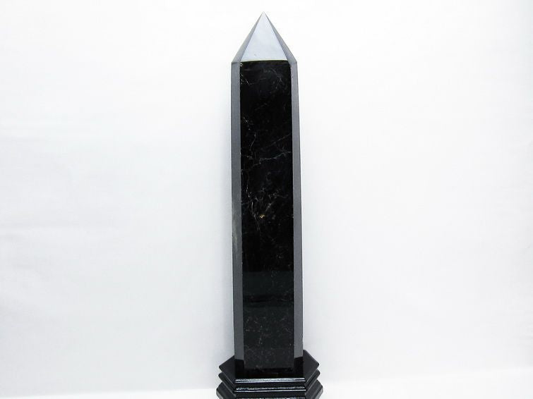 3.1Kg モリオン 黒水晶 六角柱 台座付属 一点物 162-385