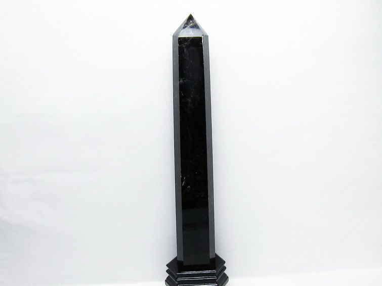 2.4Kg モリオン 黒水晶 六角柱 台座付属 一点物 162-390