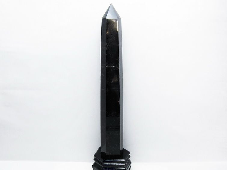 2.2Kg モリオン 黒水晶 六角柱 台座付属 一点物 162-393