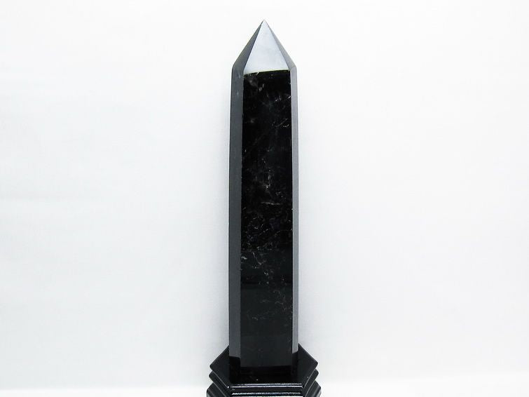 2.1Kg モリオン 黒水晶 六角柱 台座付属 一点物 162-402