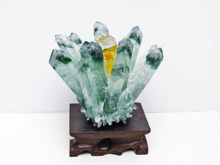 緑水晶 クラスター 原石 置物 台座付属 一点物 182-7353