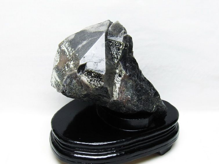 2.4Kg 黒水晶 モリオン 原石 山東省産 台座付属 一点物 191-512
