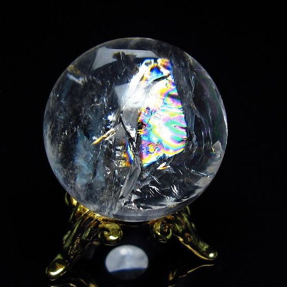 【天然石】アイリスクォーツ　虹　水晶玉　スフィア　5.8 虹水晶 1点物】虹入り アイリスクォーツ 36.5mm 丸玉(台座付き
